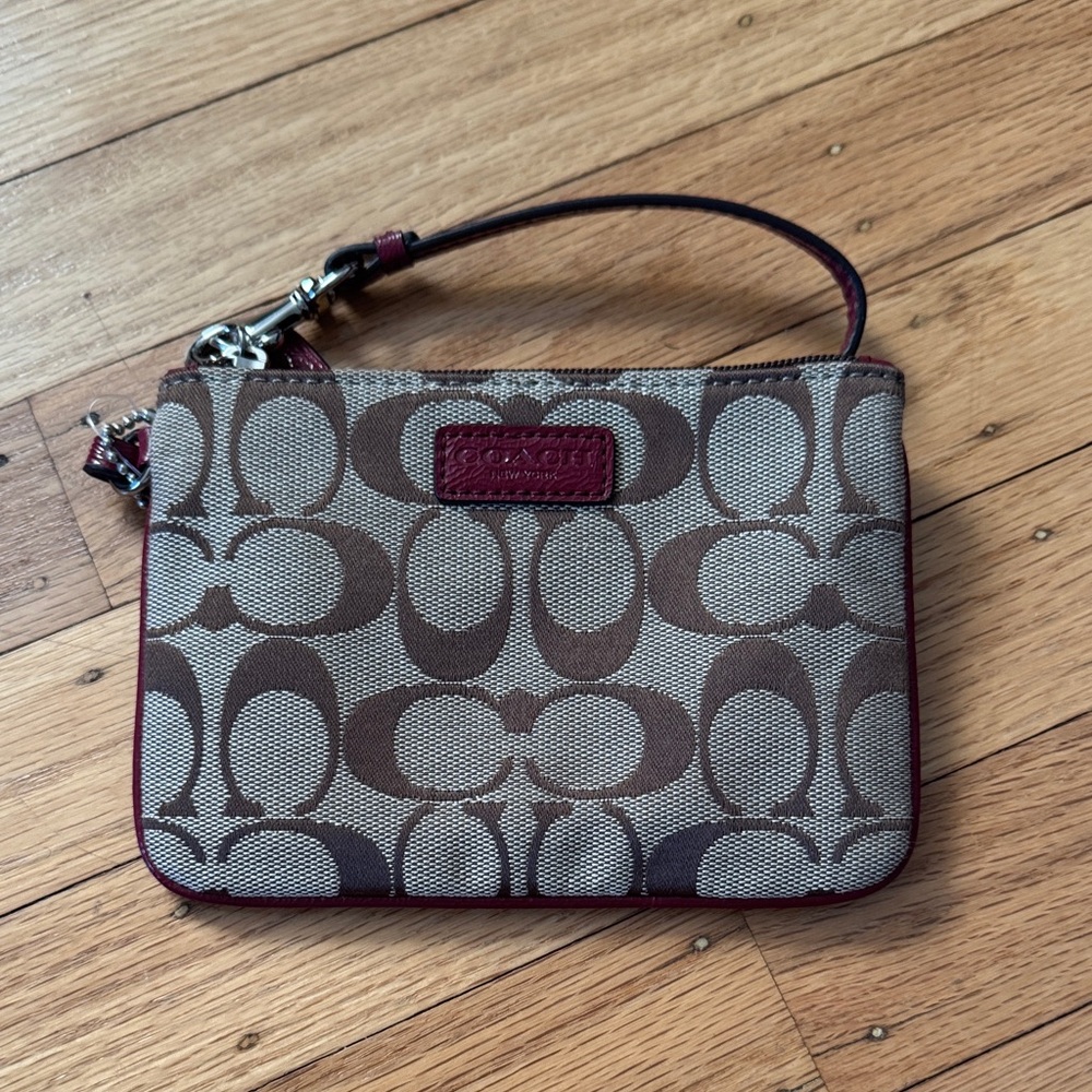 Coach Brown and Burgundy Signature Wristlet